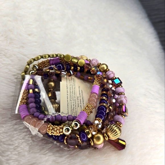 Bracelet stack stretch arm party glass and stone beads metal bracelets - Picture 3 of 7